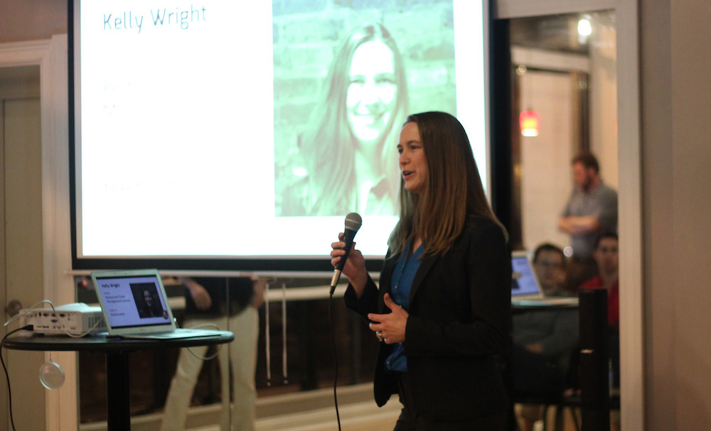 Awesome Inc Bootcamp student Kelly Wright presents at Demo Day F16