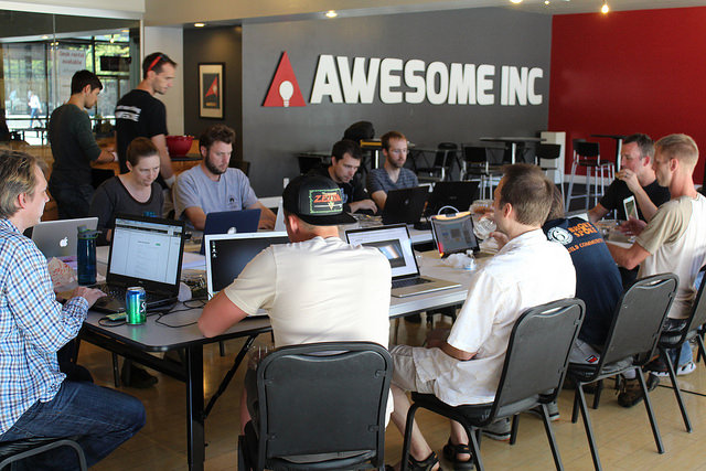 Awesome Inc U Web Developer Bootcamp students coding