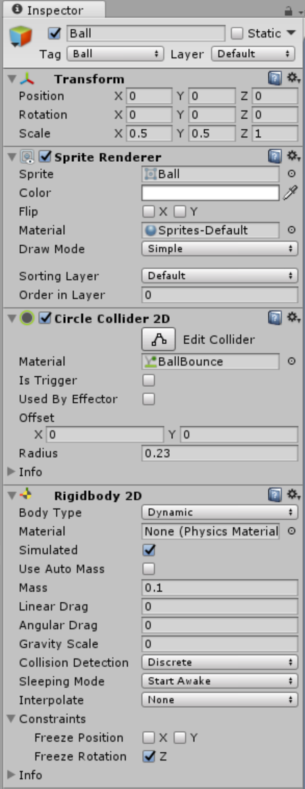 Physics settings for Ball