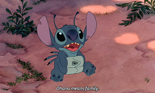 Stitch from Disney's Lilo and Stitch says "Ohana means family."